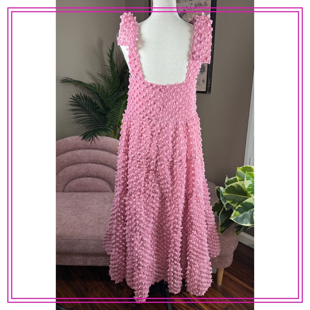 Sister Jane Bando Women's XS Pink Textured Midi Dress Tiered Sleeveless - Picture 5 of 14
